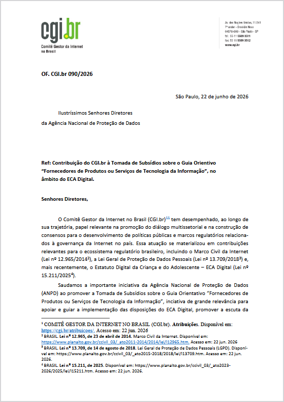 Contribuição do CGI.br à Tomada de Subsídios sobre o Guia Orientativo “Fornecedores de Produtos ou Serviços de Tecnologia da Informação”, no âmbito do ECA Digital